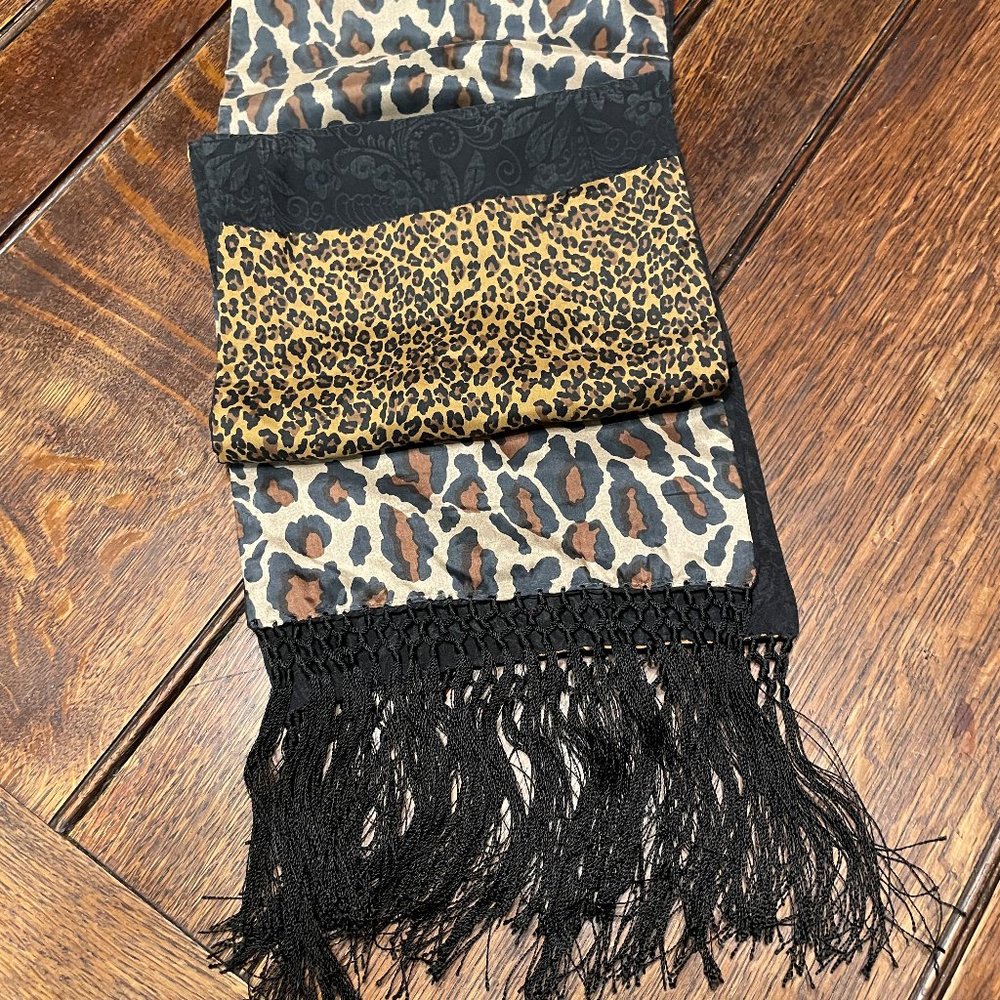 Animal Print Knotted Fringe Scarf Silky